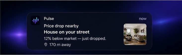 Pulse notification announcing a nearby opportunity